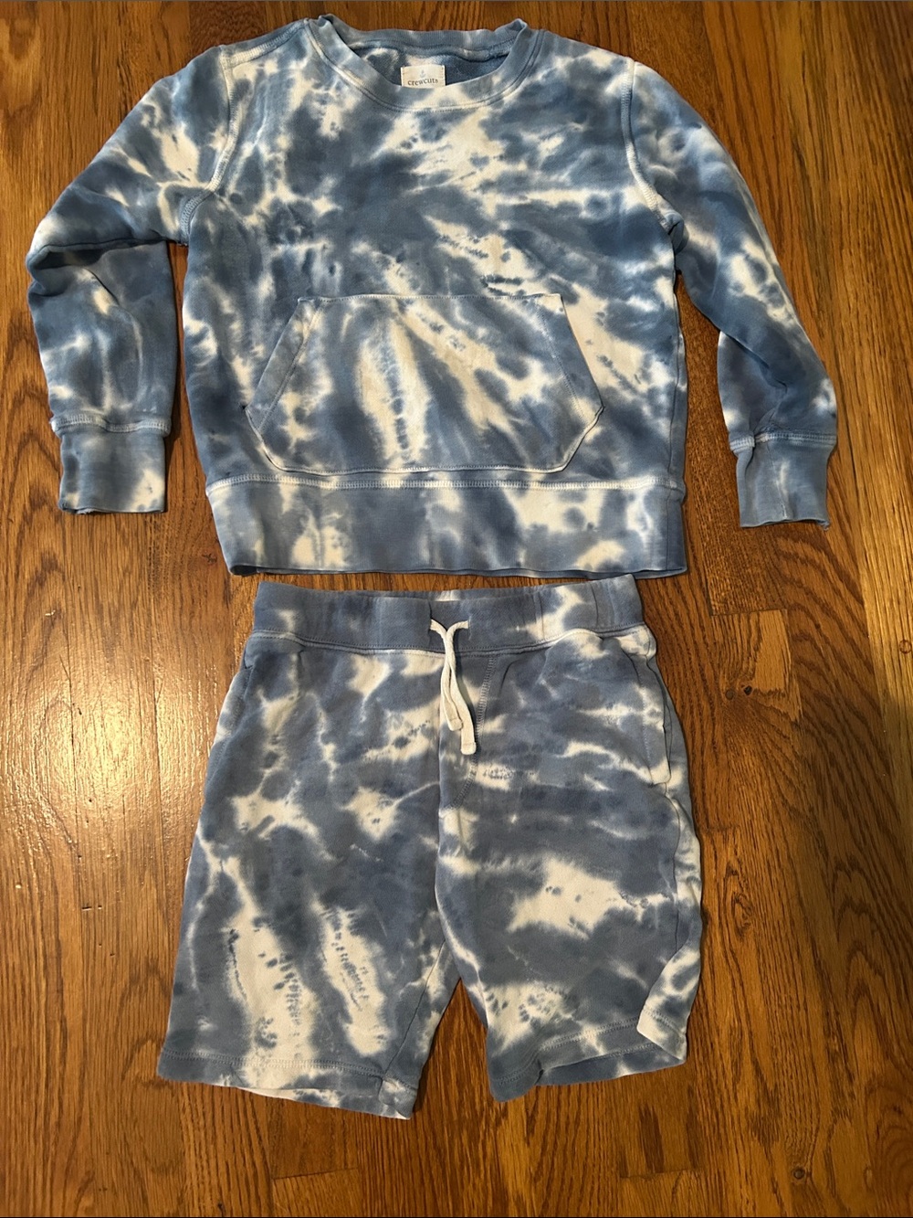 Crewcuts Blue and White Tie-Dye Kids Shorts and Sweatshirt